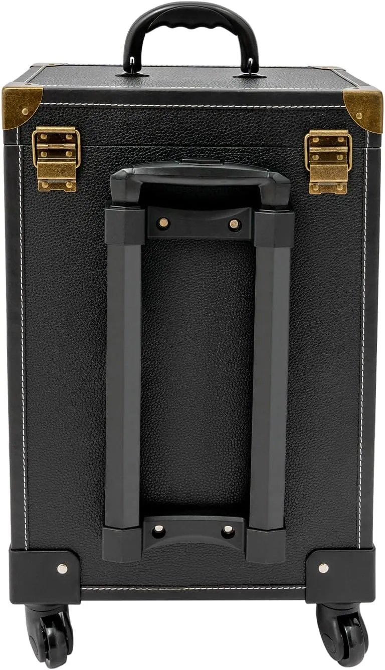 Rolling Makeup Case Large Capacity Cosmetic Case Trolley Hand-held/Hand-pulled Make Up Organizer Box Suitcase Cosmetic Trolley Makeup Suitcase W/Lock & Silent Universal Wheels (Black Bronze)
