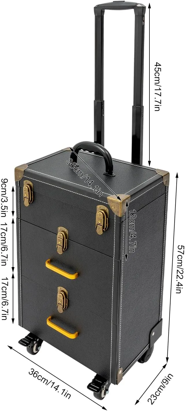Rolling Makeup Case Large Capacity Cosmetic Case Trolley Hand-held/Hand-pulled Make Up Organizer Box Suitcase Cosmetic Trolley Makeup Suitcase W/Lock & Silent Universal Wheels (Black Bronze)