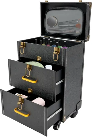 Rolling Makeup Case Large Capacity Cosmetic Case Trolley Hand-held/Hand-pulled Make Up Organizer Box Suitcase Cosmetic Trolley Makeup Suitcase W/Lock & Silent Universal Wheels (Black Bronze)