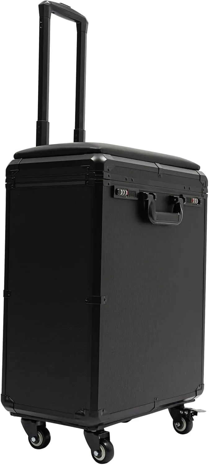 Rolling Makeup Case, Makeup Case with a Tripod and 4 Universal Wheels, 3 Side Drawers Cosmetic Trolley with Combination Lock Beauty Luggage Makeup Travel Tool Box for Salon Barber