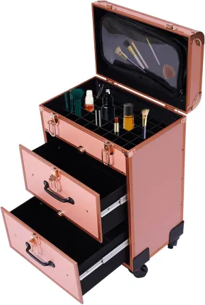 Rolling Makeup Case, Professional Makeup Trolley with Wheels, Manicure Storage Organizer, Traveling Trunk with Drawer for Studio/Esthetician/Manicurist Barber/Cosmetologist