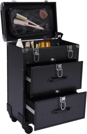 Rolling Makeup Case, Professional Makeup Trolley with Wheels, Manicure Storage Organizer, Traveling Trunk with Drawer for Studio/Esthetician/Manicurist Barber/Cosmetologist