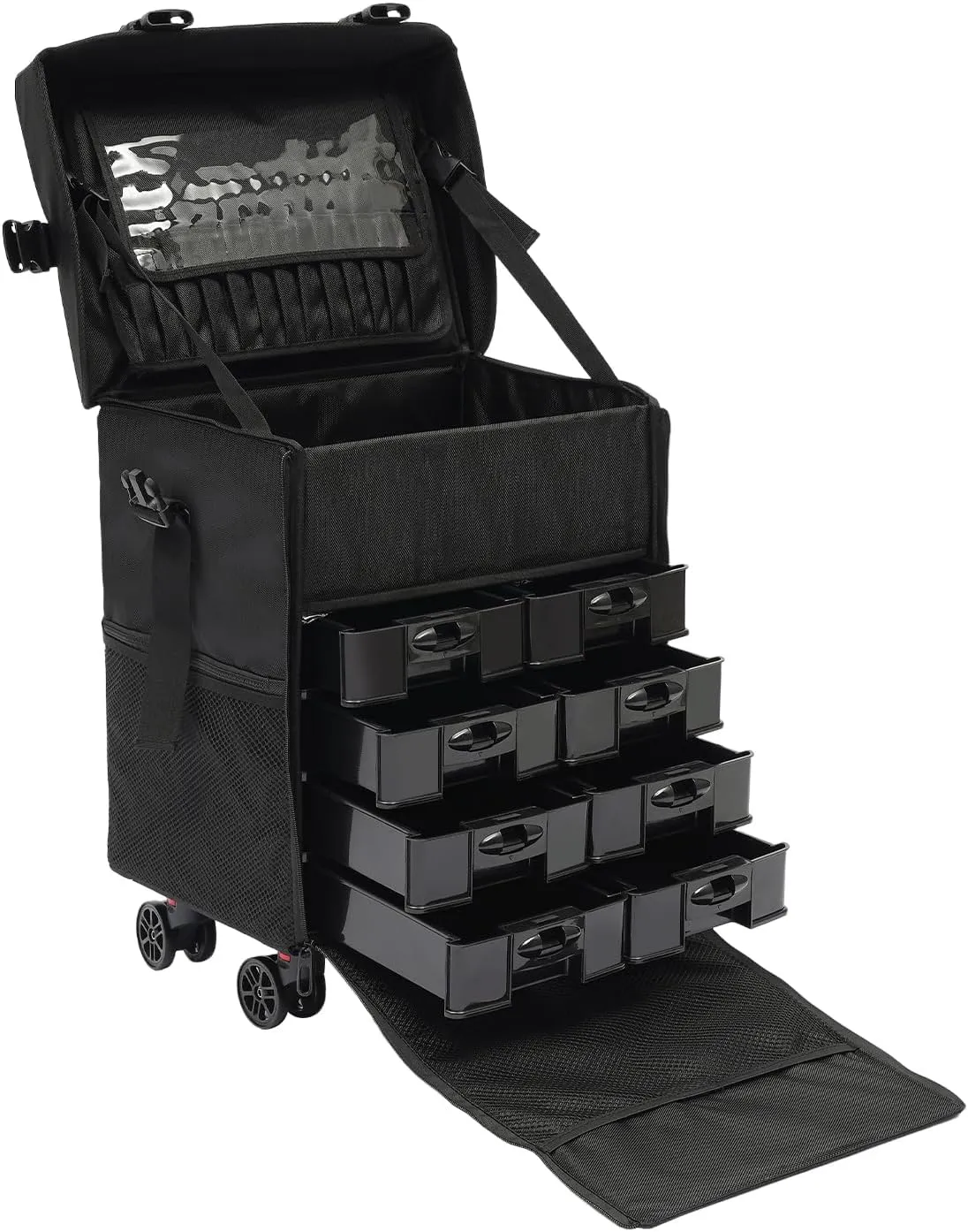 Rolling Makeup Case, Professional Soft Sided Makeup Case Trolley, Makeup Suitcase with Wheels, Trolley for Makeup Artist Nail Technician Hairstylist (Style A)