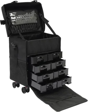 Rolling Makeup Case, Professional Soft Sided Makeup Case Trolley, Makeup Suitcase with Wheels, Trolley for Makeup Artist Nail Technician Hairstylist (Style A)