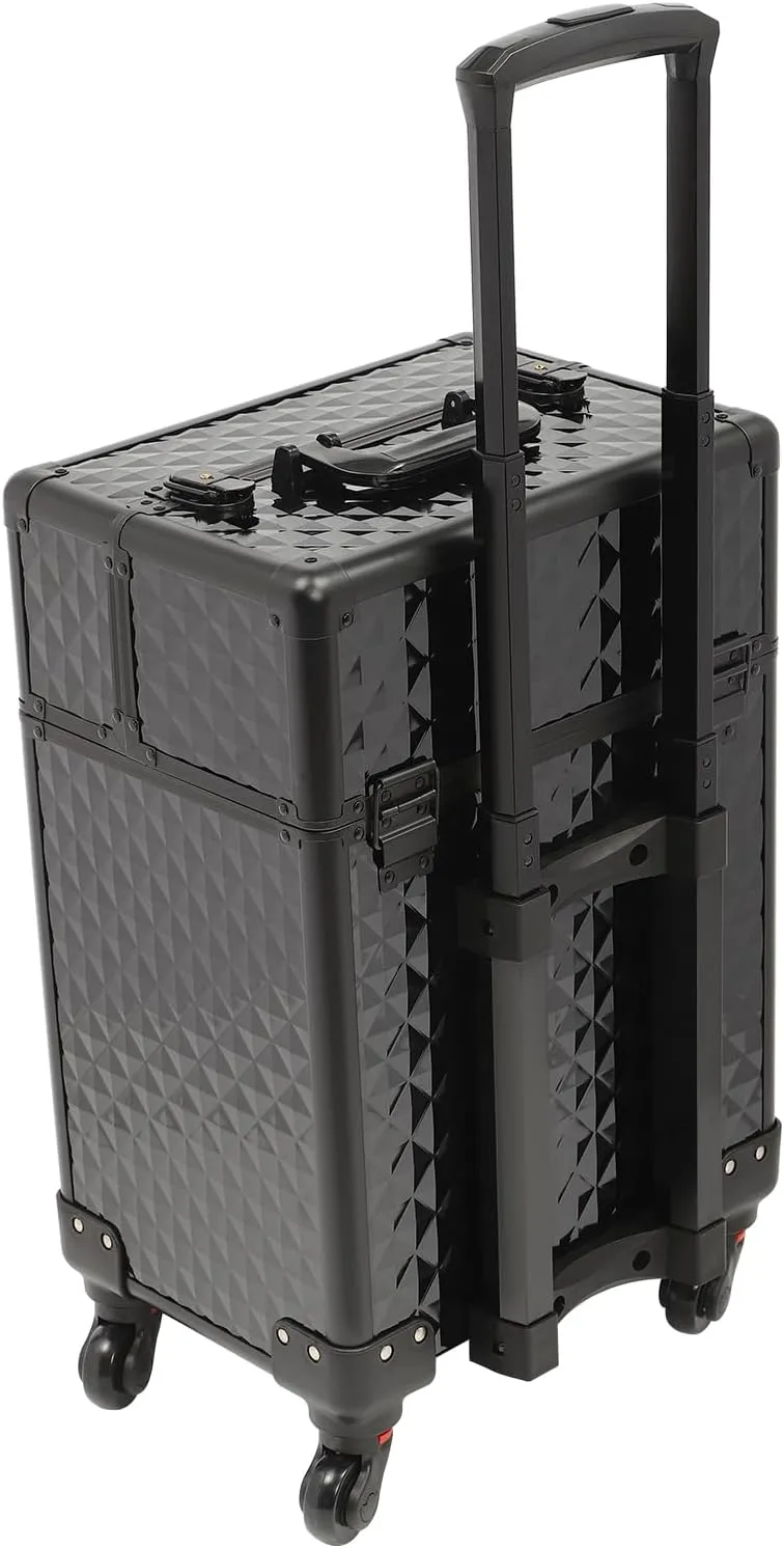 Rolling Makeup Case with Drawer Cosmetic Trolley 3 Tier Travel Cosmetic Organizer on Wheels Salon Barber Case for Makeup Artist Tattooist Nail Tech Hairstylists (Black)