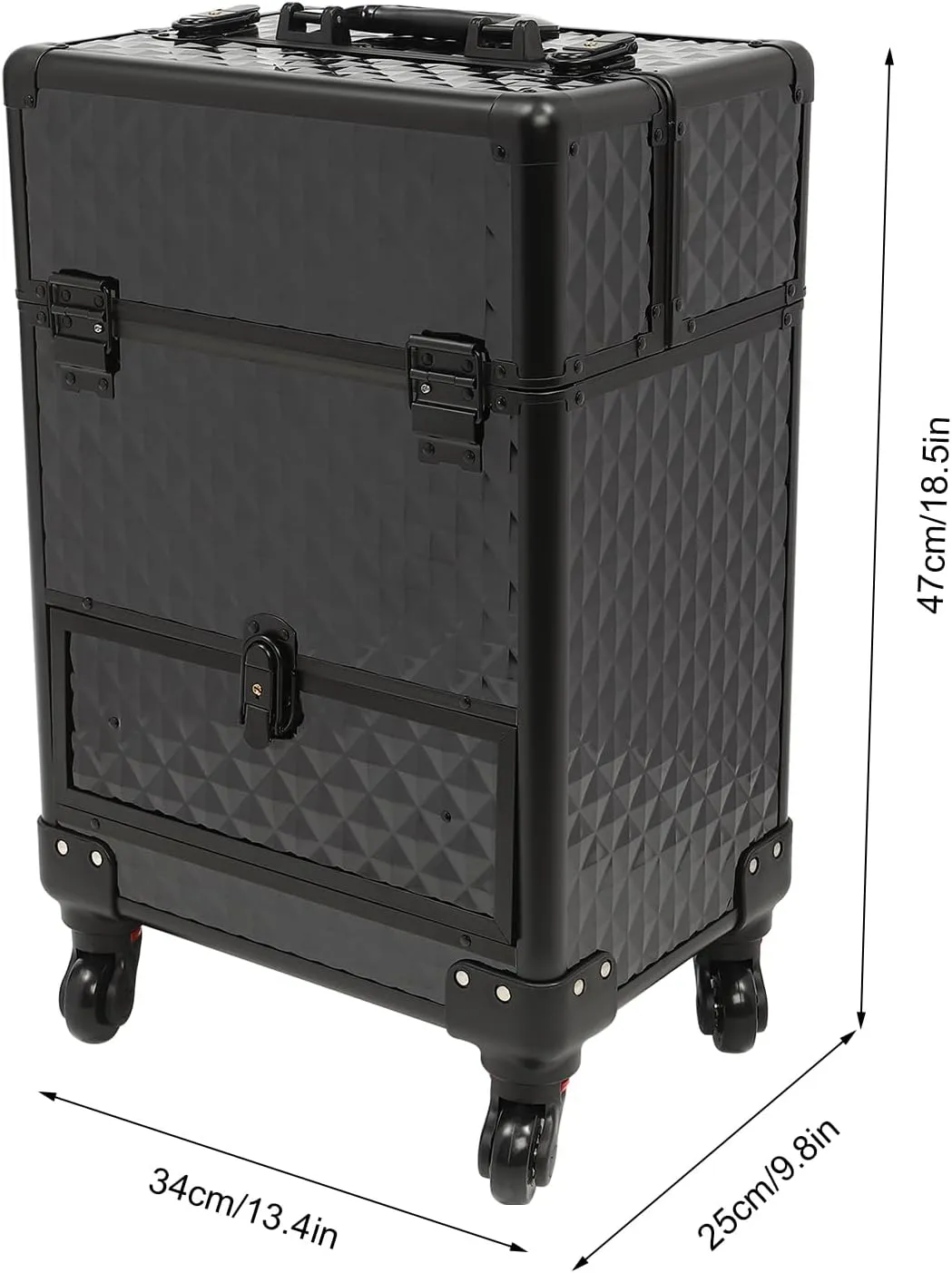 Rolling Makeup Case with Drawer Cosmetic Trolley 3 Tier Travel Cosmetic Organizer on Wheels Salon Barber Case for Makeup Artist Tattooist Nail Tech Hairstylists (Black)