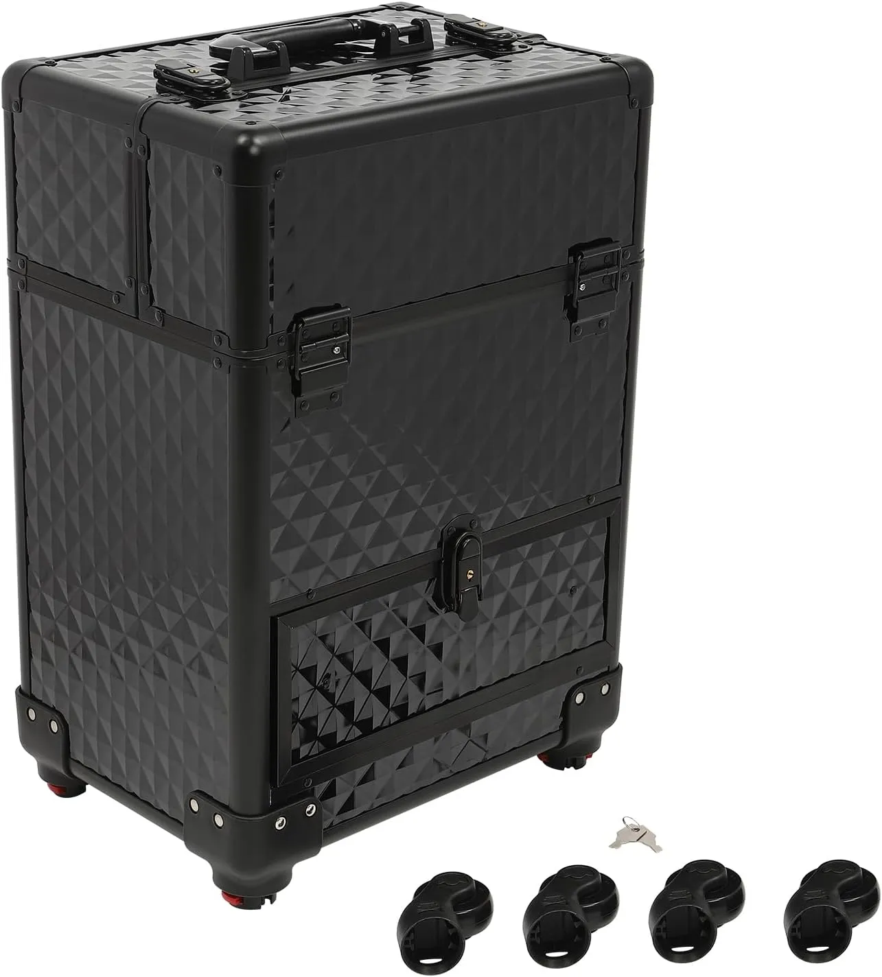 Rolling Makeup Case with Drawer Cosmetic Trolley 3 Tier Travel Cosmetic Organizer on Wheels Salon Barber Case for Makeup Artist Tattooist Nail Tech Hairstylists (Black)