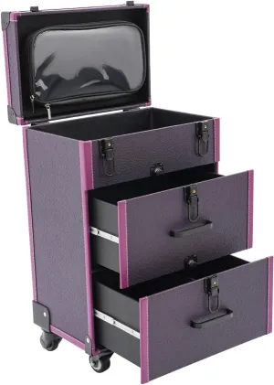 Rolling Makeup Case with Drawers&4 Wheel, Cosmetic Case Trolley, Make Up Suitcase Cosmetic Trolley, Portable Beauty/Nail/Hair Styling Travelling Cart Trunk, Manicure Storage Case (Purple Black Color)