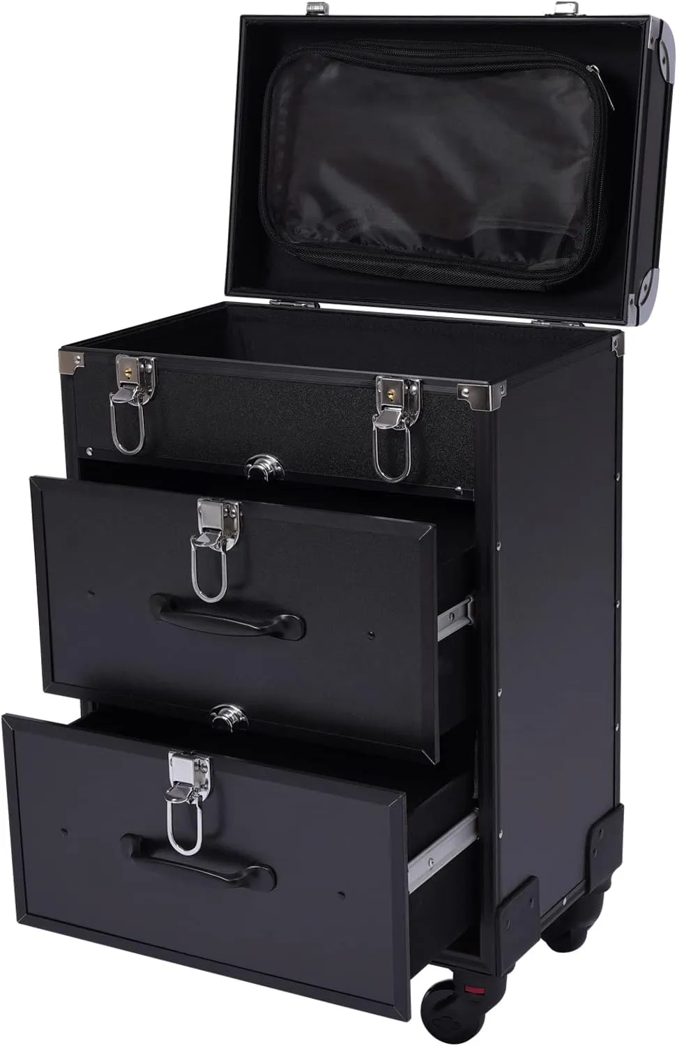 Rolling Makeup Train Case Cosmetic Trolley Travel Makeup Storage Organizer Black