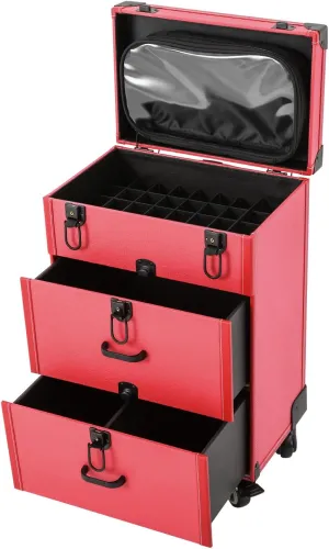 Rolling Makeup Train Case, Makeup Case on Wheels, Salon Trolley Suitcase with Drawer Handle and 2 Keys, Nail Polish Trolley Organizer for Hair Barbers, Nail Technicians (Rose)