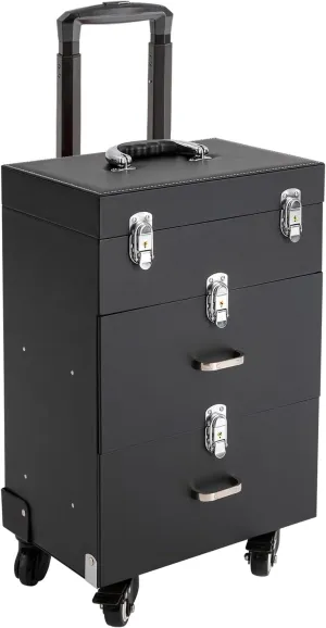 Rolling Makeup Train Case Professional Large Makeup Trolley Case with 4 Universal Wheel 3 Trays for Cosmetic Nail Polish Organizer Storage Travel Case (Black)