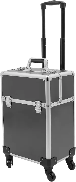 Rolling Makeup Train Case, Rolling Trolley Cosmetic Case, Portable Manicure Storage Case, Jewelry Travel Cosmetic Train Case with 4 Wheels for Manicurists Makeup Artists Black