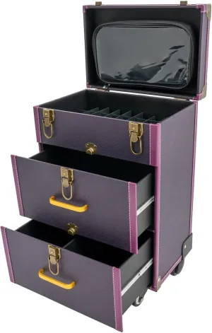 Rolling Makeup Train Case Travel Make Up Case Cosmetic Train Case Rolling Portable Makeup Case Beauty Train Case With Universal Wheels & Key For Hairdresser Makeup Artist (Purple Bronze)