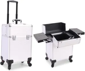Rolling Nail Box Wheeled Nail Art Storage Box Polish Organizer Rolling Makeup Trolley Cosmetics Suitcase(Black)