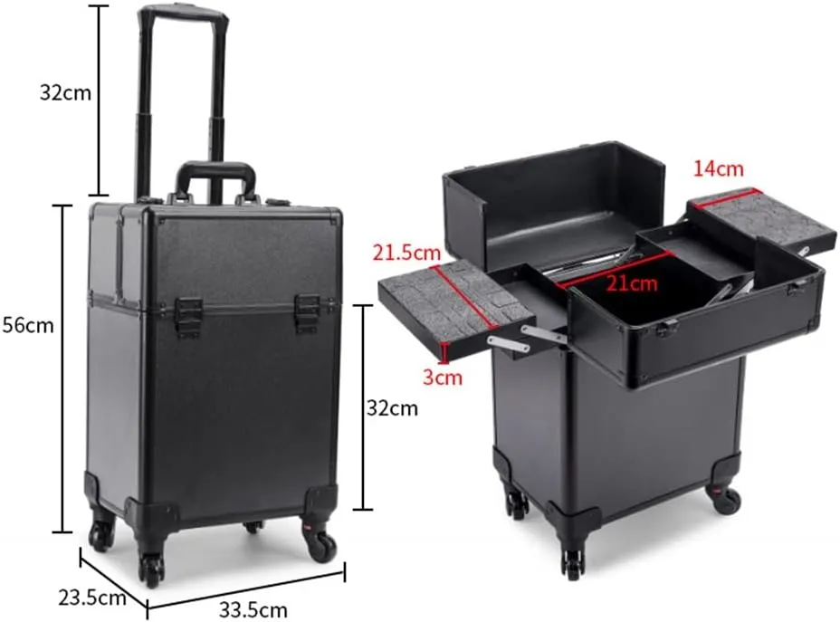 Rolling Nail Box Wheeled Nail Art Storage Box Polish Organizer Rolling Makeup Trolley Cosmetics Suitcase(D)