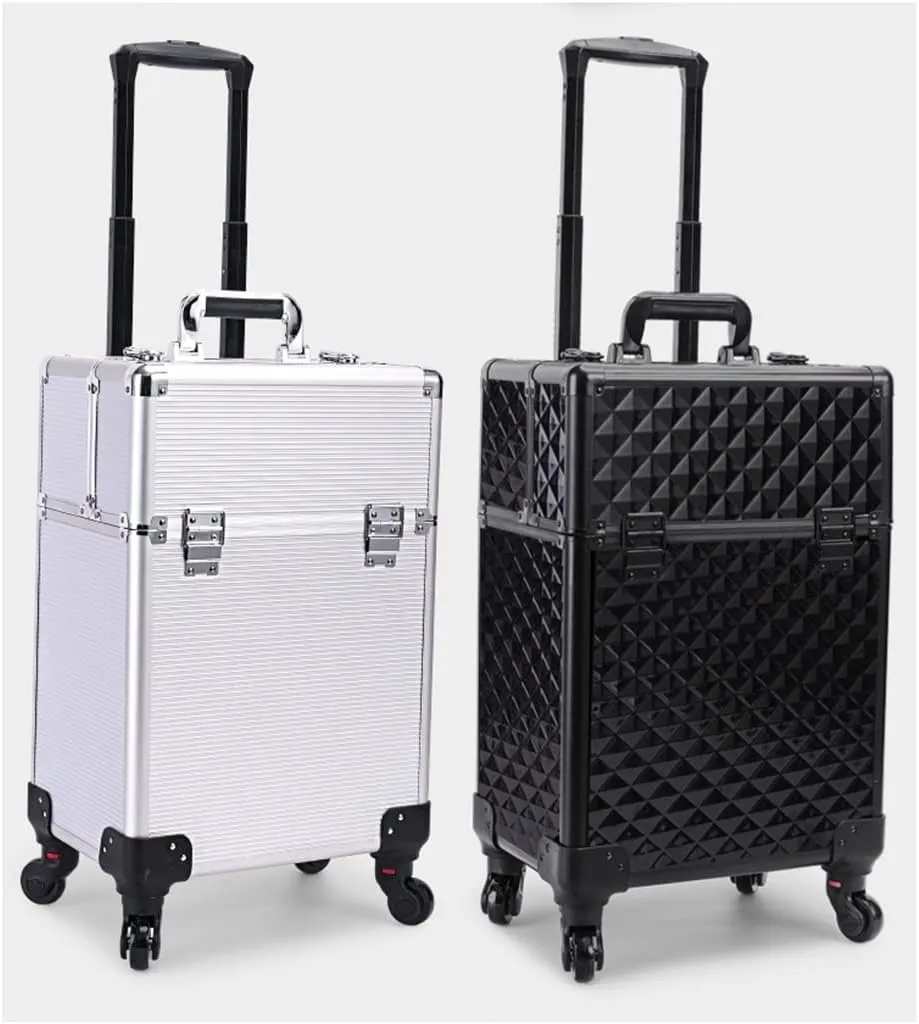 Rolling Nail Box Wheeled Nail Art Storage Box Polish Organizer Rolling Makeup Trolley Cosmetics Suitcase(D)