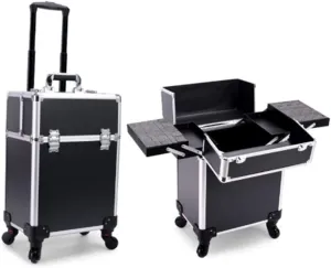 Rolling Nail Box Wheeled Nail Art Storage Box Polish Organizer Rolling Makeup Trolley Cosmetics Suitcase(D)