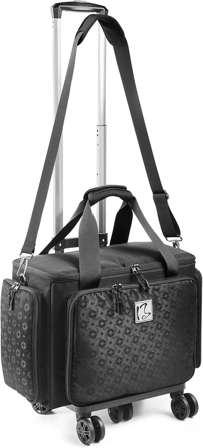 Rolling Sewing Machine Bag with Universal wheels,Sewing Machine Carrying Case with YKK zipers, Compatible most Standard Brother, Singer, Bernina, Sewing Machines. (Black)