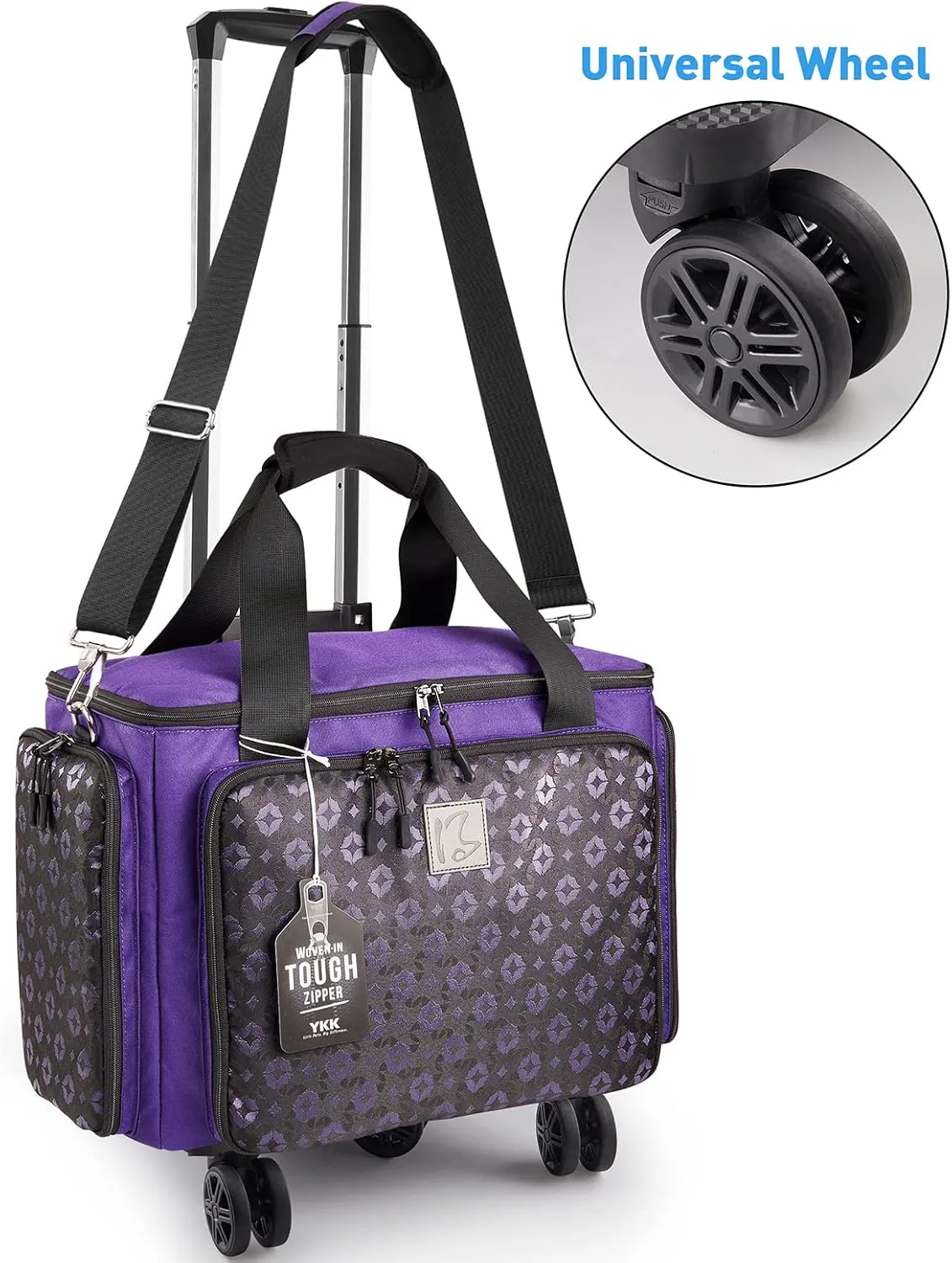 Rolling Sewing Machine Bag with Universal wheels,Sewing Machine Carrying Case with YKK zipers, Compatible most Standard Brother, Singer, Bernina, Sewing Machines (Dark Purple)