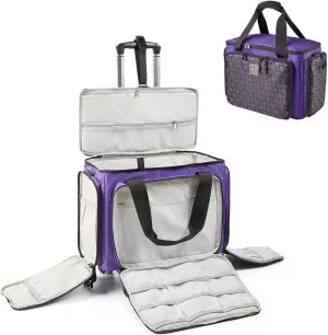 Rolling Sewing Machine Bag with Universal wheels,Sewing Machine Carrying Case with YKK zipers, Compatible most Standard Brother, Singer, Bernina, Sewing Machines (Dark Purple)