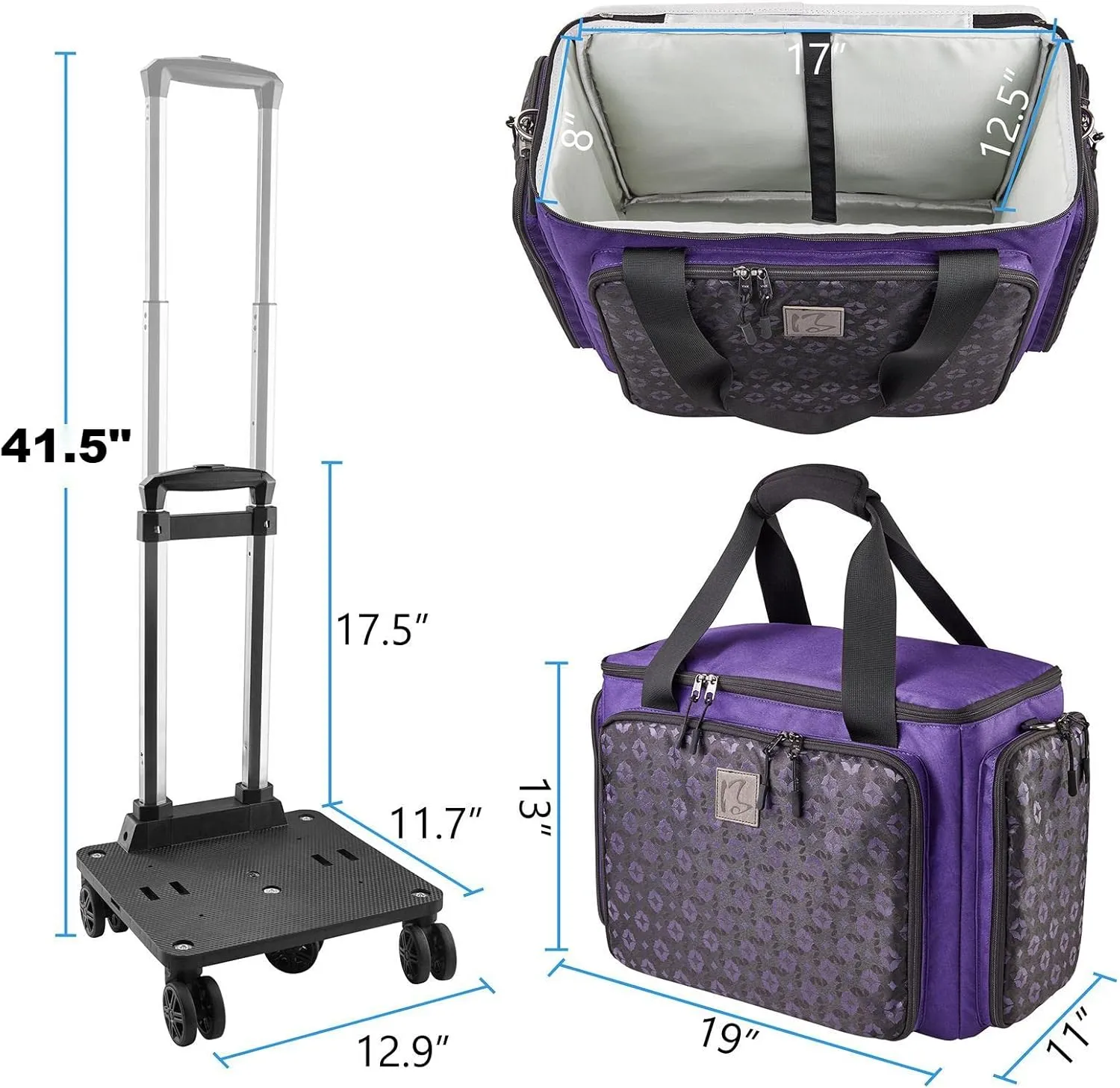 Rolling Sewing Machine Bag with Universal wheels,Sewing Machine Carrying Case with YKK zipers, Compatible most Standard Brother, Singer, Bernina, Sewing Machines (Dark Purple)