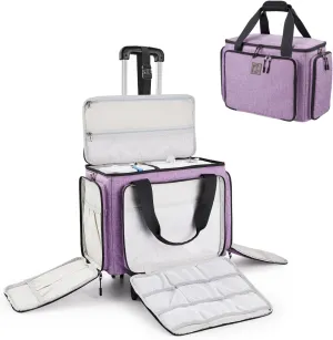 Rolling Sewing Machine Bag with Universal wheels,Sewing Machine Carrying Case with YKK zipers, Compatible most Standard Brother, Singer, Bernina, Sewing Machines (Lilac)
