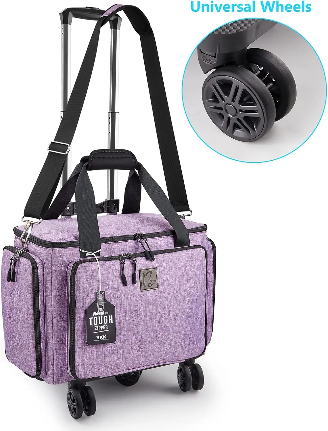 Rolling Sewing Machine Bag with Universal wheels,Sewing Machine Carrying Case with YKK zipers, Compatible most Standard Brother, Singer, Bernina, Sewing Machines (Lilac)
