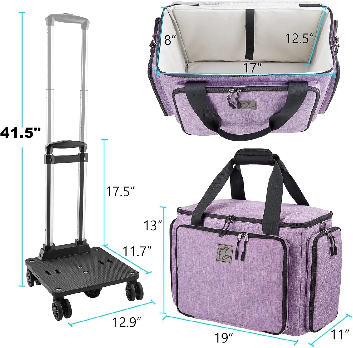 Rolling Sewing Machine Bag with Universal wheels,Sewing Machine Carrying Case with YKK zipers, Compatible most Standard Brother, Singer, Bernina, Sewing Machines (Lilac)