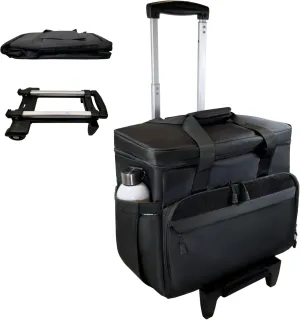 Rolling Teacher Tote Bag with wheels and Laptop Compartment, Wheeled Teacher Bag for Teaching, Detachable Trolley, Office, Craft, Black