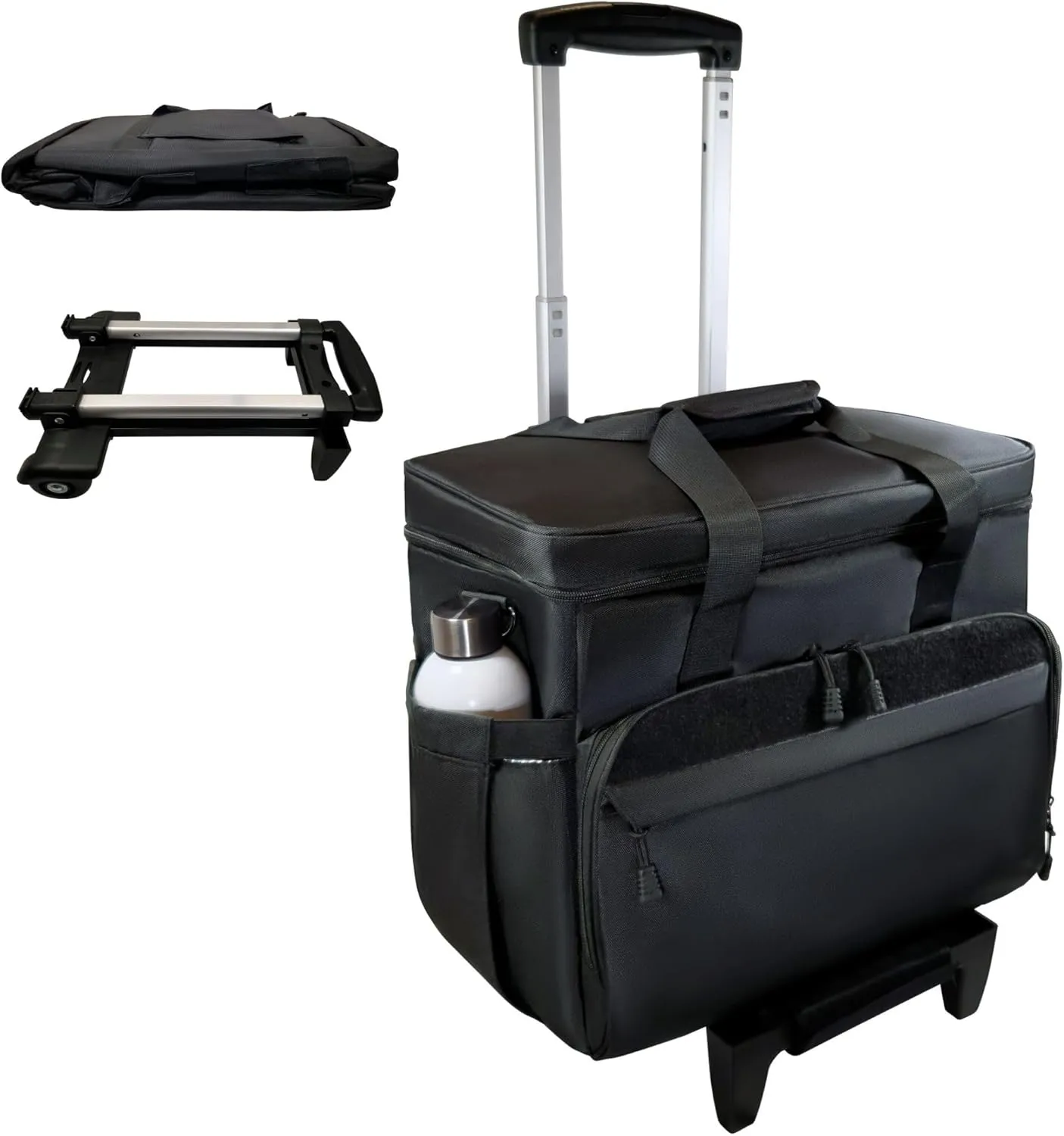 Rolling Teacher Tote Bag with wheels and Laptop Compartment, Wheeled Teacher Bag for Teaching, Detachable Trolley, Office, Craft, Black