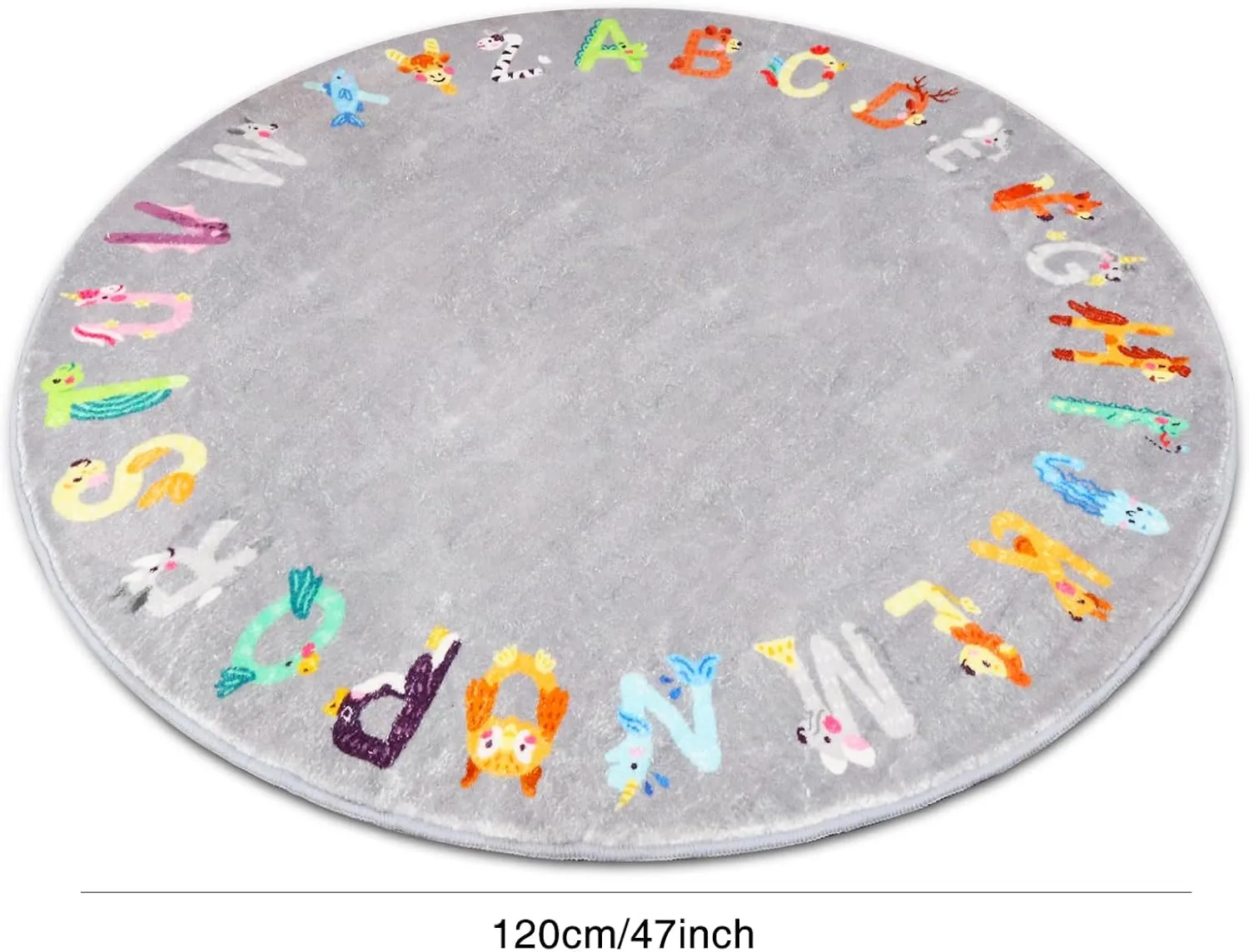 Round ABC Kids Rug,4 ft Animal Alphabet Playroom Rug,Washable Non-Slip Cute Nursery Rug for Kids Room,Educational Kids Play Rug Classroom Rug for Playroom Kids Room Bedroom Decor