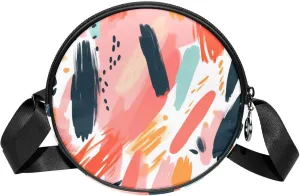 Round Cross Body Bag for Women, Long Strap Crossbody Bag, abstract coral pattern