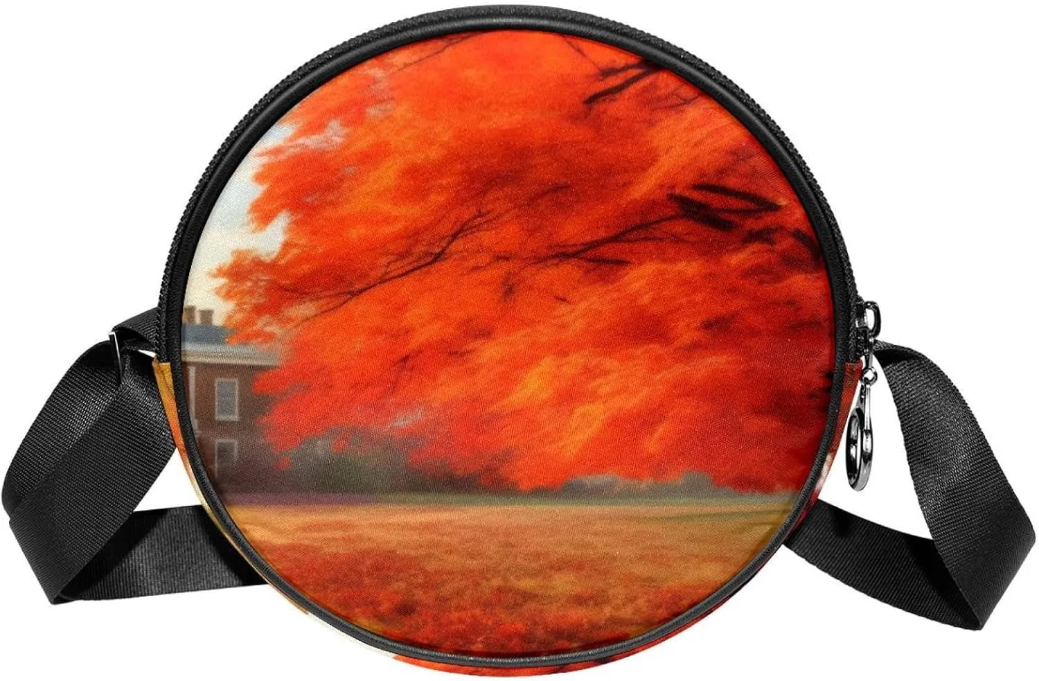 Round Cross Body Bag for Women, Long Strap Crossbody Bag, autumn maple tree