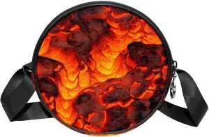 Round Cross Body Bag, Womens Purses, Long Strap Crossbody Bag for Traveling, Cartoon Volcano Abstract