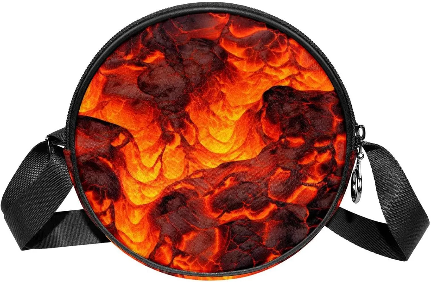 Round Cross Body Bag, Womens Purses, Long Strap Crossbody Bag for Traveling, Cartoon Volcano Abstract