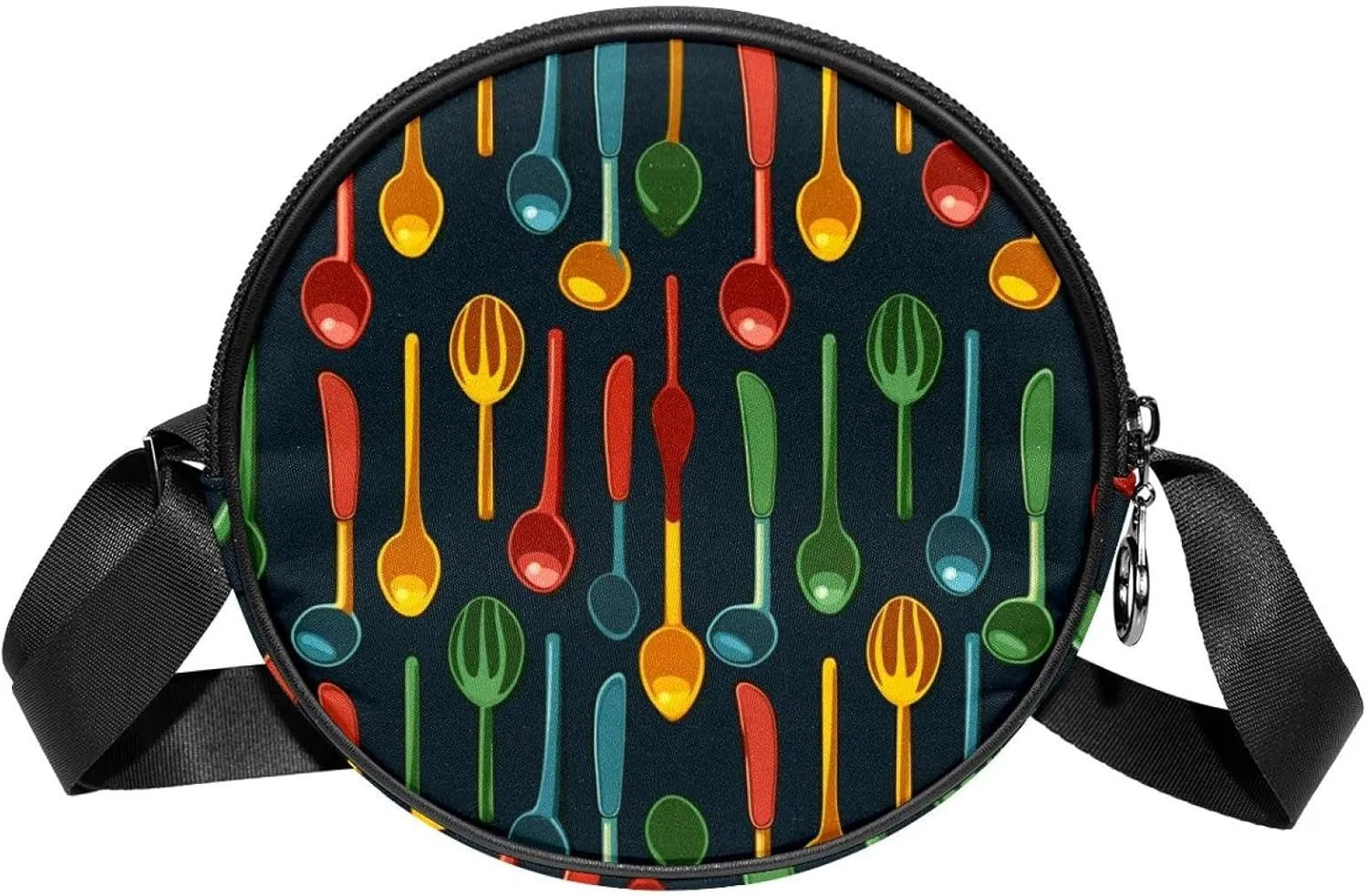 Round Cross Body Bag, Womens Purses, Long Strap Crossbody Bag for Traveling, Forks and knives Seamless