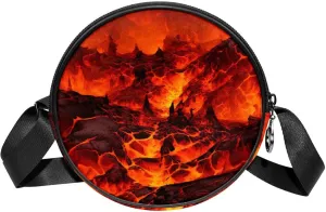Round Cross Body Bag, Womens Purses, Long Strap Crossbody Bag for Traveling, Volcano Pattern
