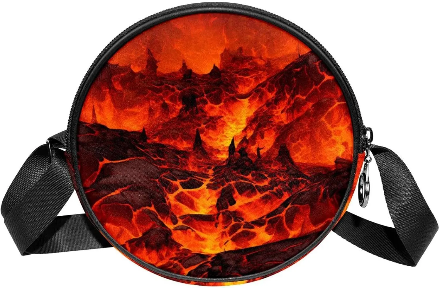 Round Cross Body Bag, Womens Purses, Long Strap Crossbody Bag for Traveling, Volcano Pattern