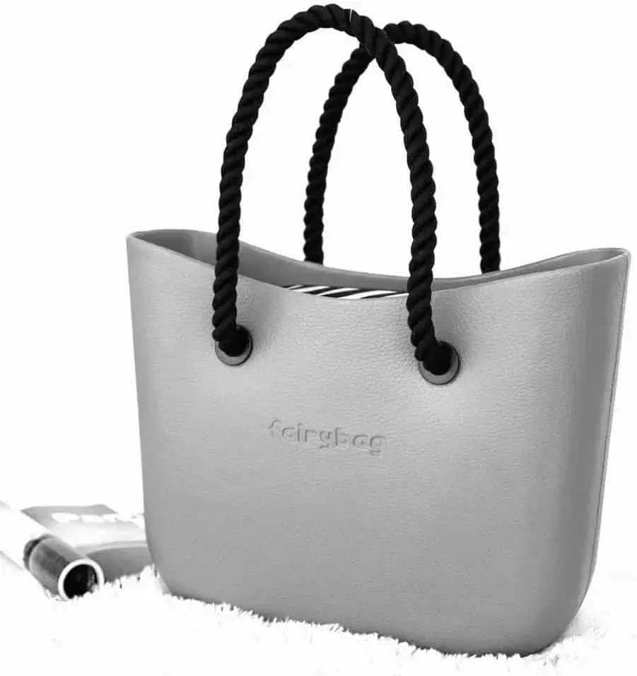 Rubber Tote Handbag with Rope Handles and Faux Leather Strap Lightweight Waterproof Shoulder Bag with EVA Foam Rubber