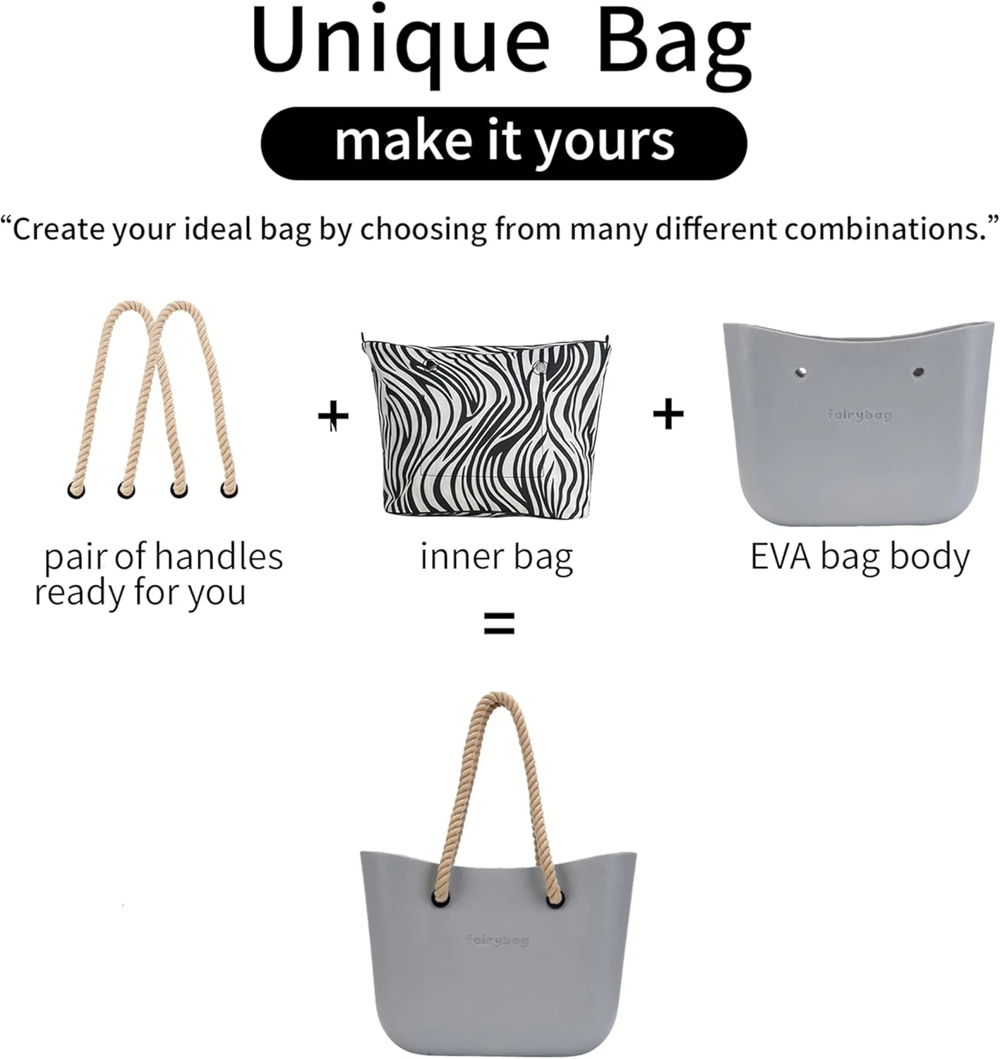 Rubber Tote Handbag with Rope Handles and Faux Leather Strap Lightweight Waterproof Shoulder Bag with EVA Foam Rubber
