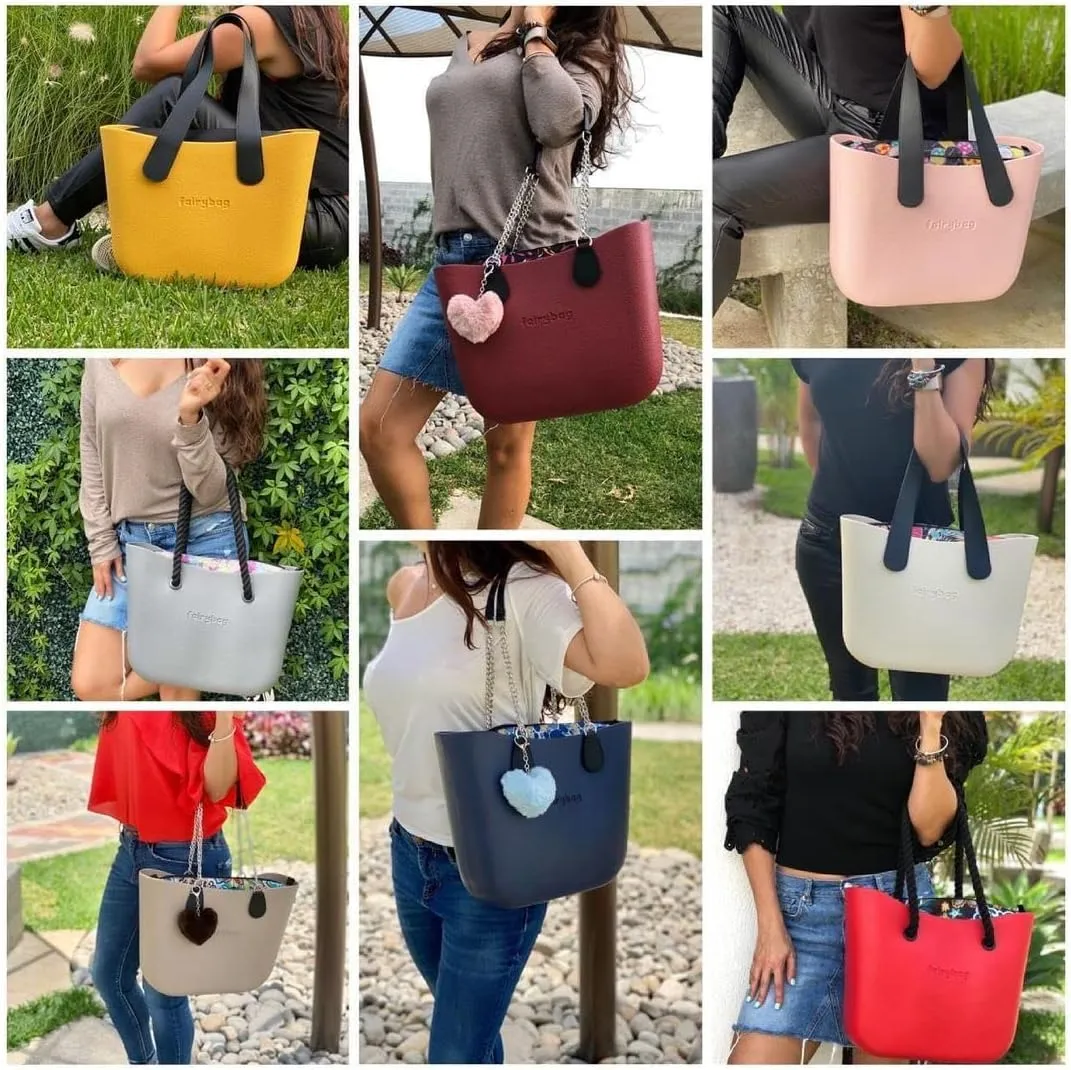 Rubber Tote Handbag with Rope Handles and Faux Leather Strap Lightweight Waterproof Shoulder Bag with EVA Foam Rubber