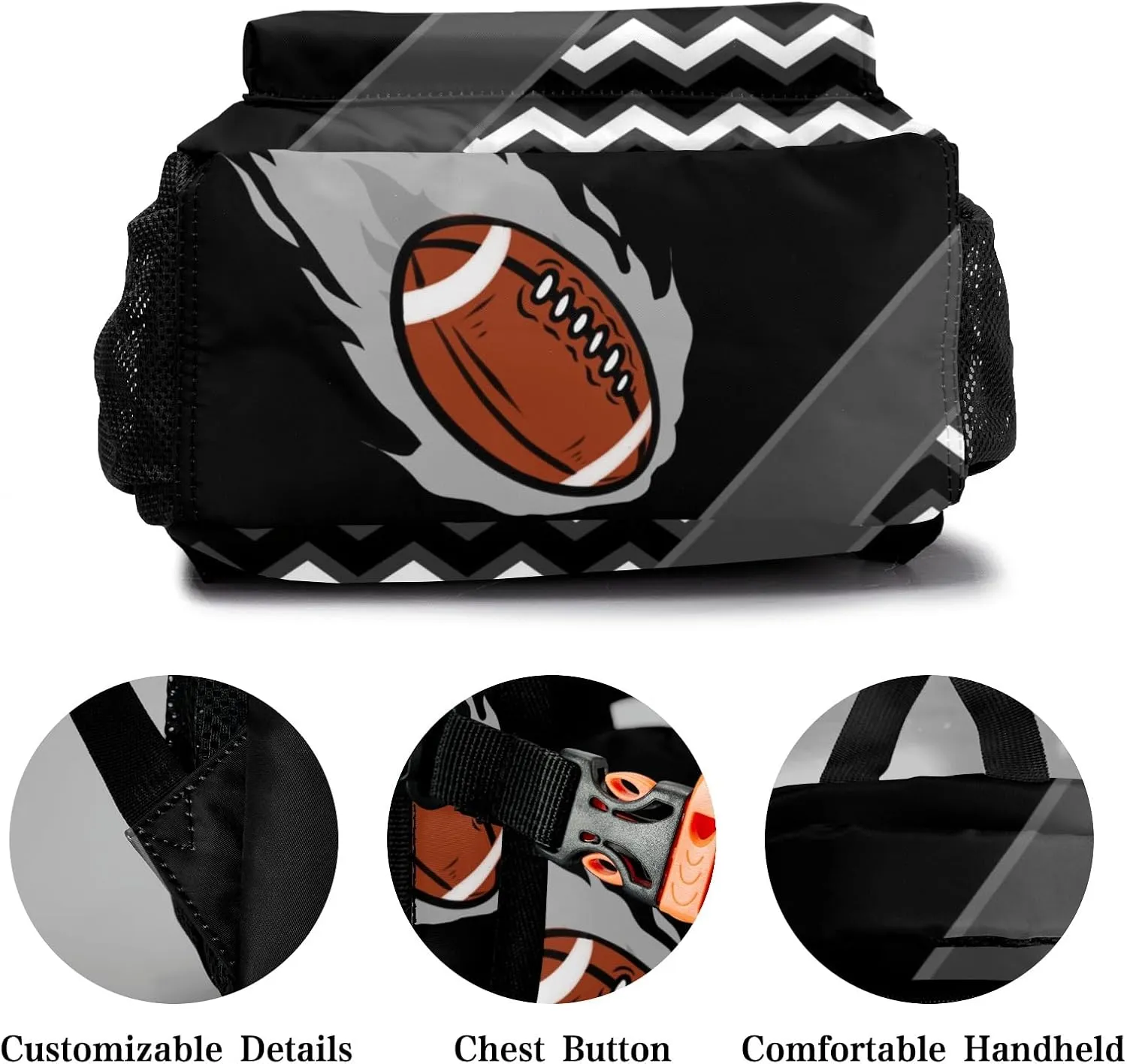 Rugby Football Fire Cool Excited Black Toddler Backpack for Boys Girls Preschool Bookbag Personalized Backpack for Kindergarten Children Nursery Daycare
