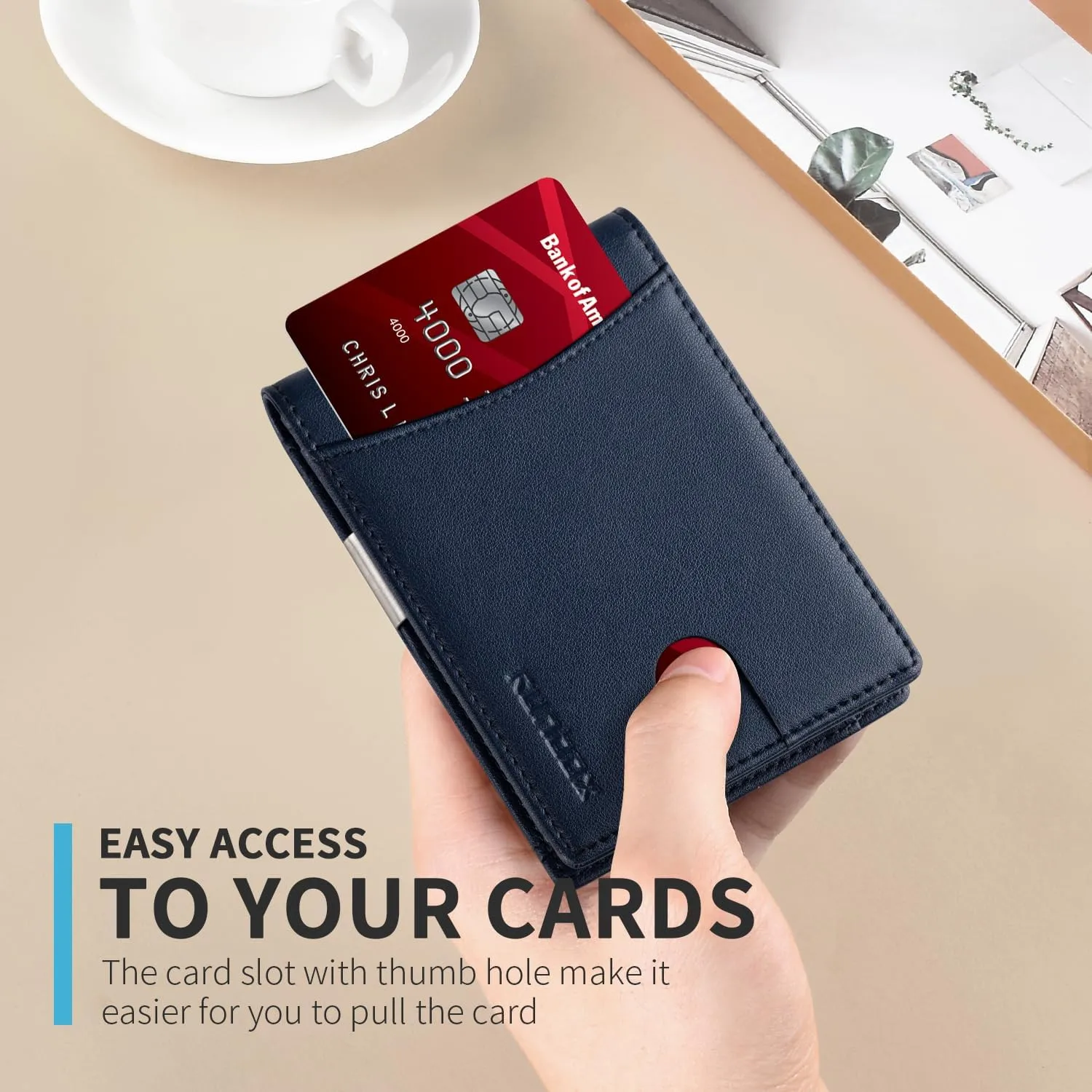 RUNBOX Slim Money Clip Wallets for Men RFID Blocking 11 Card Holder Minimalist Small Leather Bifold Men's Front Pocket Wallet Gift Box