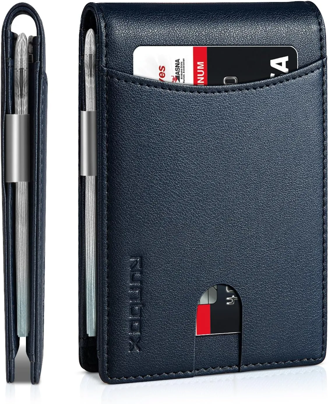 RUNBOX Slim Money Clip Wallets for Men RFID Blocking 11 Card Holder Minimalist Small Leather Bifold Men's Front Pocket Wallet Gift Box