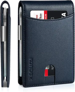 RUNBOX Slim Money Clip Wallets for Men RFID Blocking 11 Card Holder Minimalist Small Leather Bifold Men's Front Pocket Wallet Gift Box