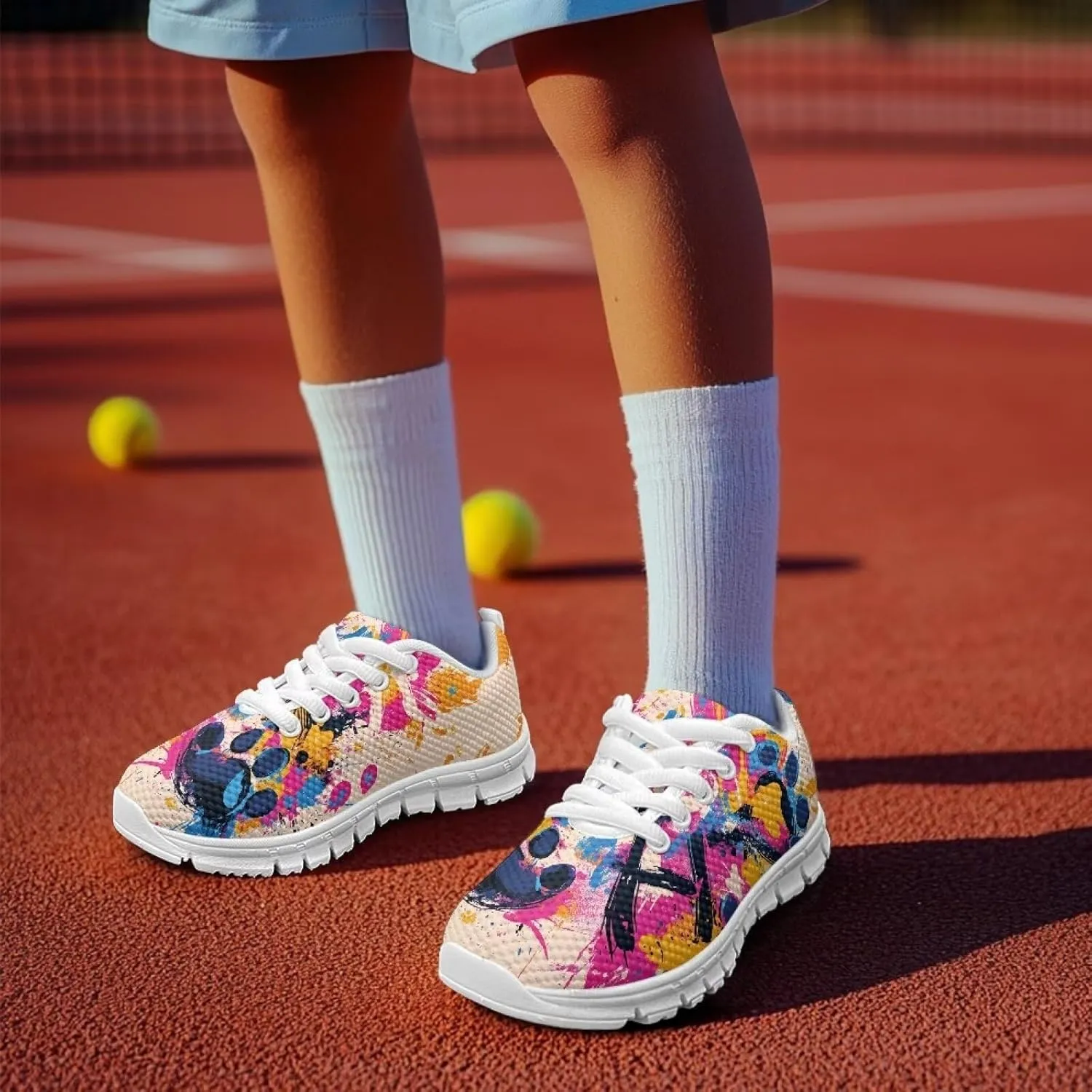 Running Shoes Casual Comfy Outdoor Sneakers for Boys Girls Lightweight Lace-Up Travel Shoes for Walking US Little Kid 11-13 Big Kid 1-5 White Sole