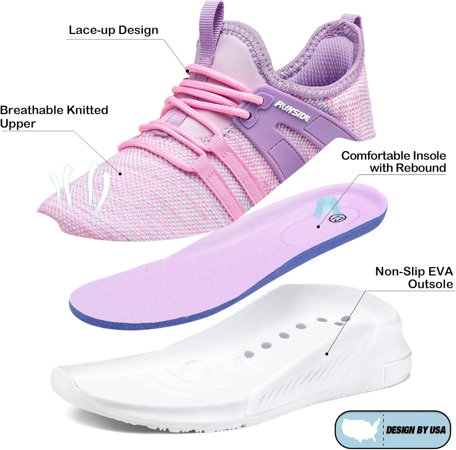 RUNSIDE Boys Girls Tennis Shoes Kids Lightweight Breathable Sneakers Lace-up Running Athletic Shoes for Toddler/Little Kid/Big Kid
