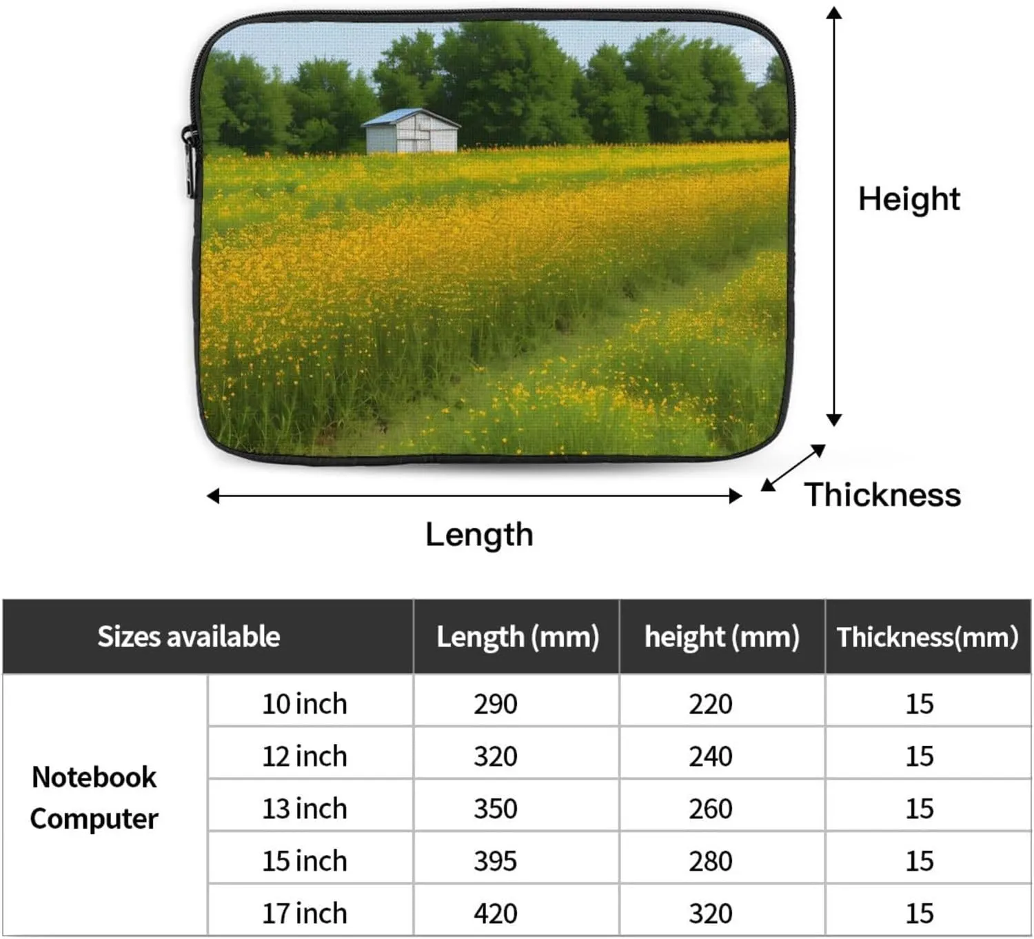Rural Honey Bees Wildflowers Prints Shockproof Portable Laptop Sleeve Bag 17 inch - Lightweight Laptop Case for Men and Women Business Travel, Office Daily Use