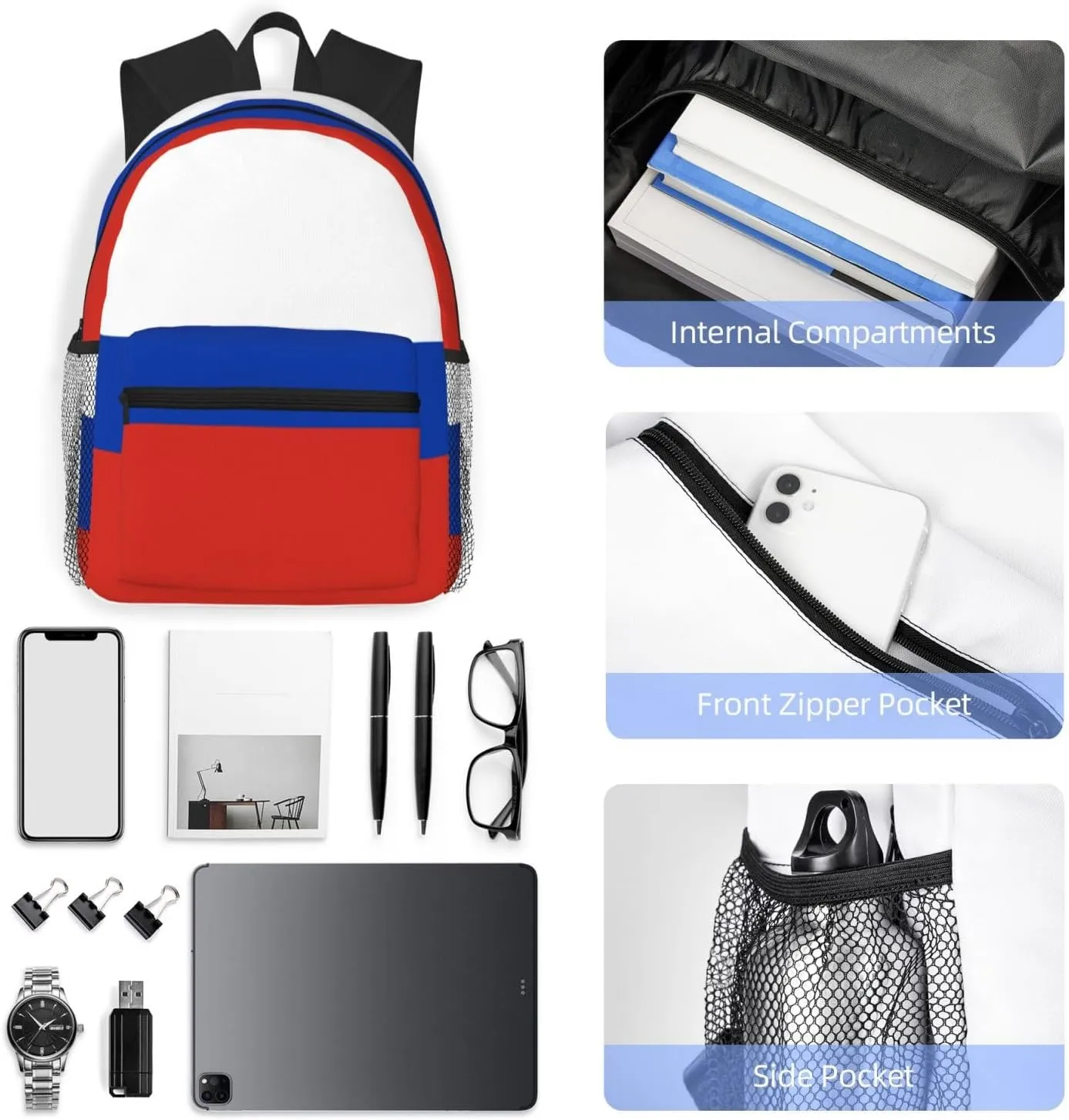 Russian Flag Men Women Office Laptop Backpack,Work Bag 15.7 Inch Business Travel Bags Large Capacity