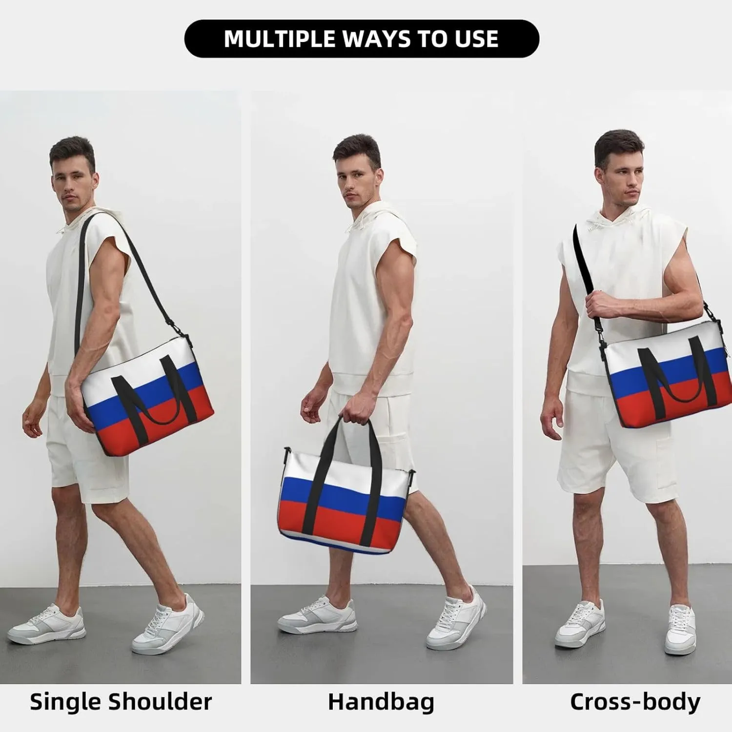 Russian Flag Travel Duffel Bag Carry On Tote Bags For Men,Weekender Overnight Bag,Sports Tote Gym Bag